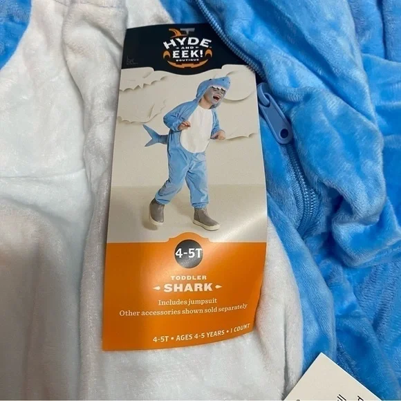 Shark One Piece Union Suit Costume NEW 4-5T Blue Hood 3D Tail Halloween Hyde - Picture 2 of 3